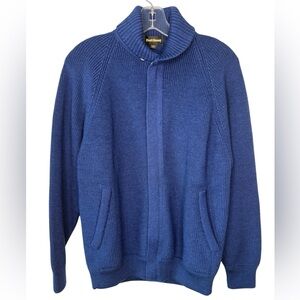 Paul Stuart Italian Merino Wool Ribbed Full-Zip Cardigan Blue Sz Small